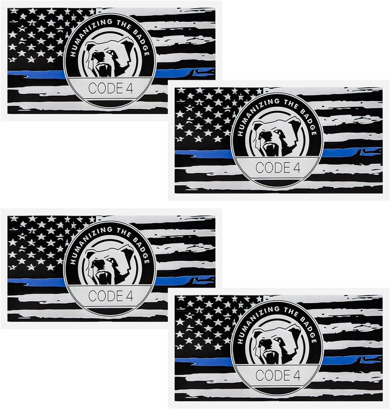 FSTURIOS 4PCS Thin Blue Line Sticker Code 4, Police Support Sticker American Flag Thin Line Decal, Waterproof Thin Line Flag Stickers Support Law Enforcement for Car Window Laptop (Small) - Image 1